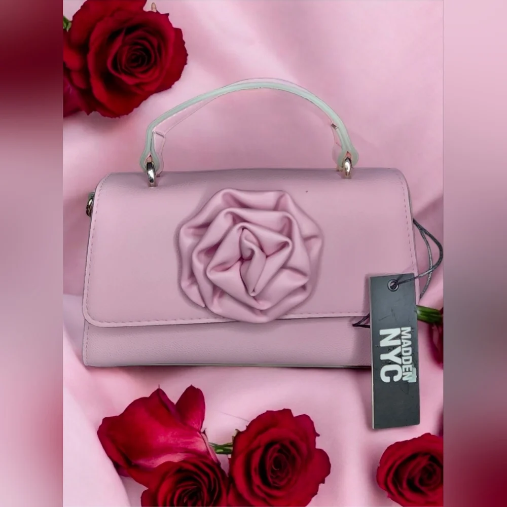 Madden NYC Women's Rosette Top Handle Handbag In Pastel Pink NWT - Picture 4 of 16